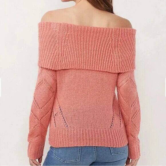 Lauren Conrad Coral Off the Shoulder Pointelle Sweater Sz S - Picture 1 of 8